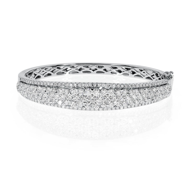 18kt gold diamond floral cluster thick width bangle - W0741